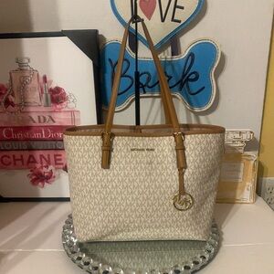 Michael Kors Cream and Tan signature Tote bag